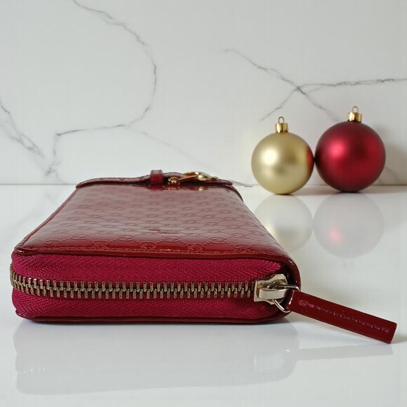 Gucci Shima GG Belted Zip Around Pink Enamel Leather Micro Long Wallet - Picture 5 of 16